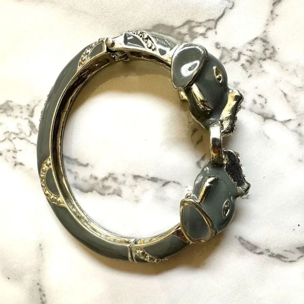 Grey elephant enamel hinged bangle bracelet